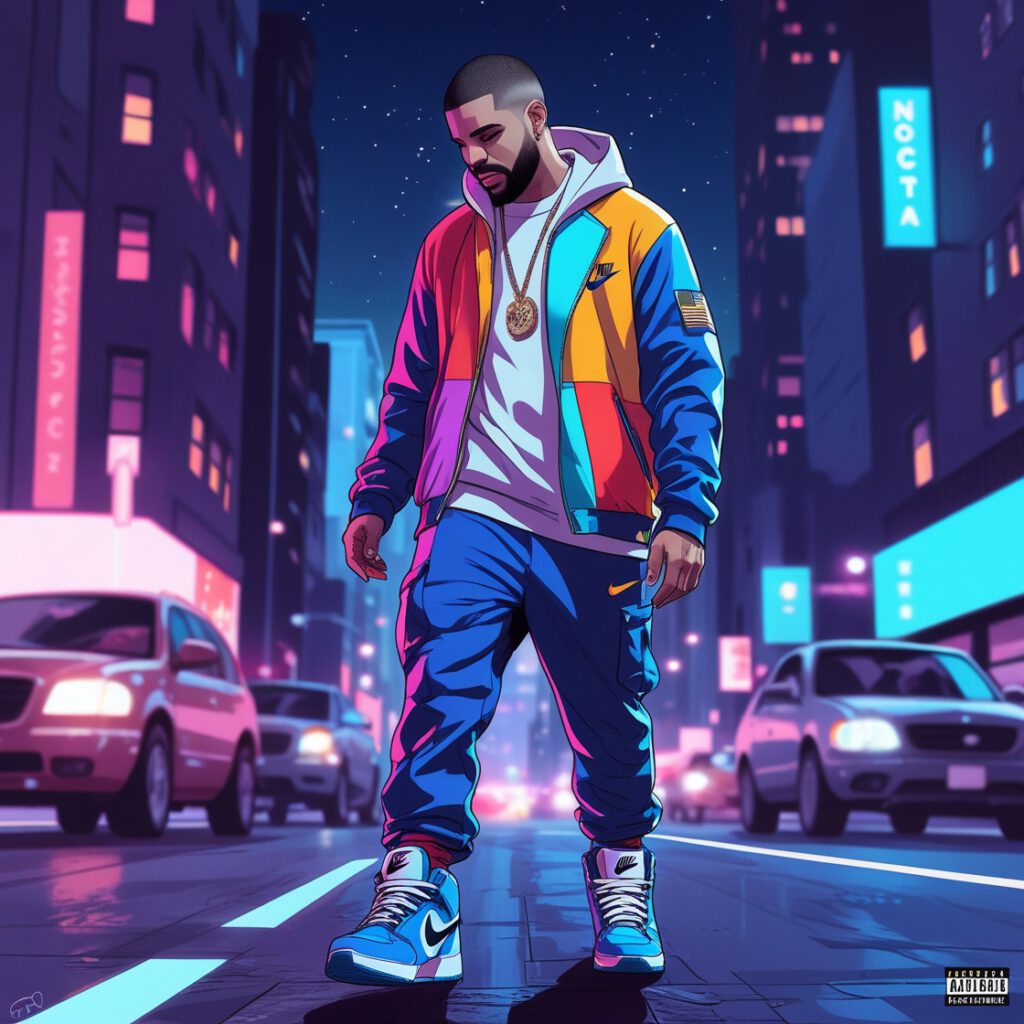 Drake posing in NOCTA Nike apparel and sneakers