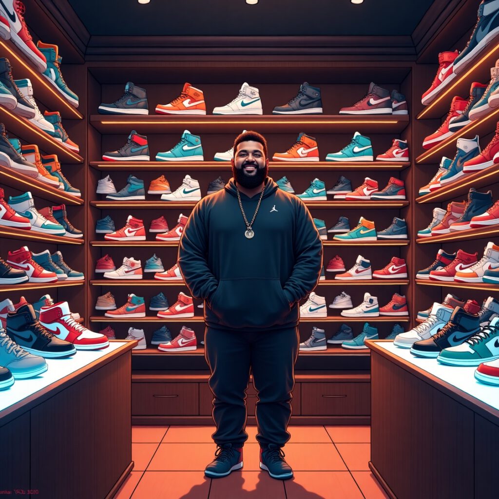 DJ Khaled standing in his luxury sneaker closet