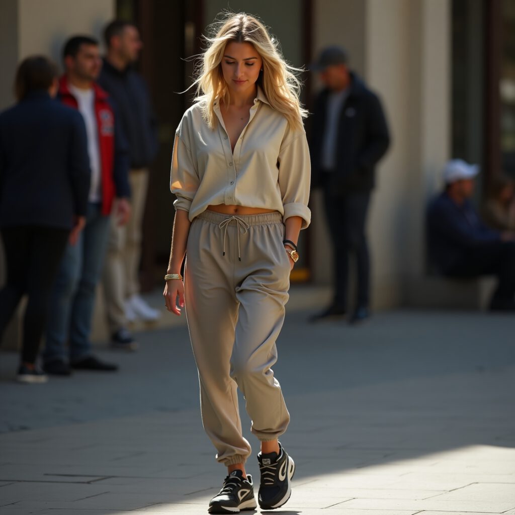 Gigi Hadid in dad sneakers and joggers