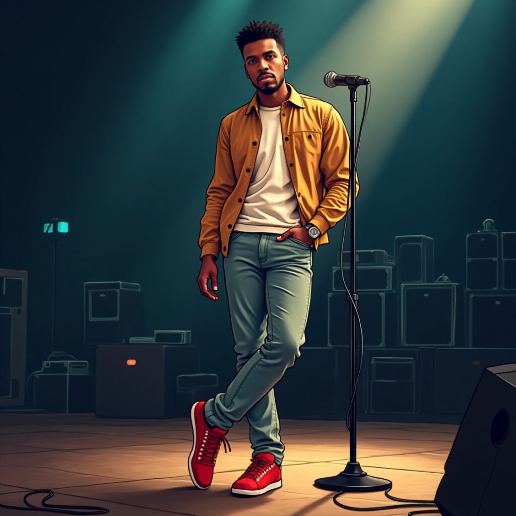 J. Cole wearing red Puma RS‑Dreamer sneakers