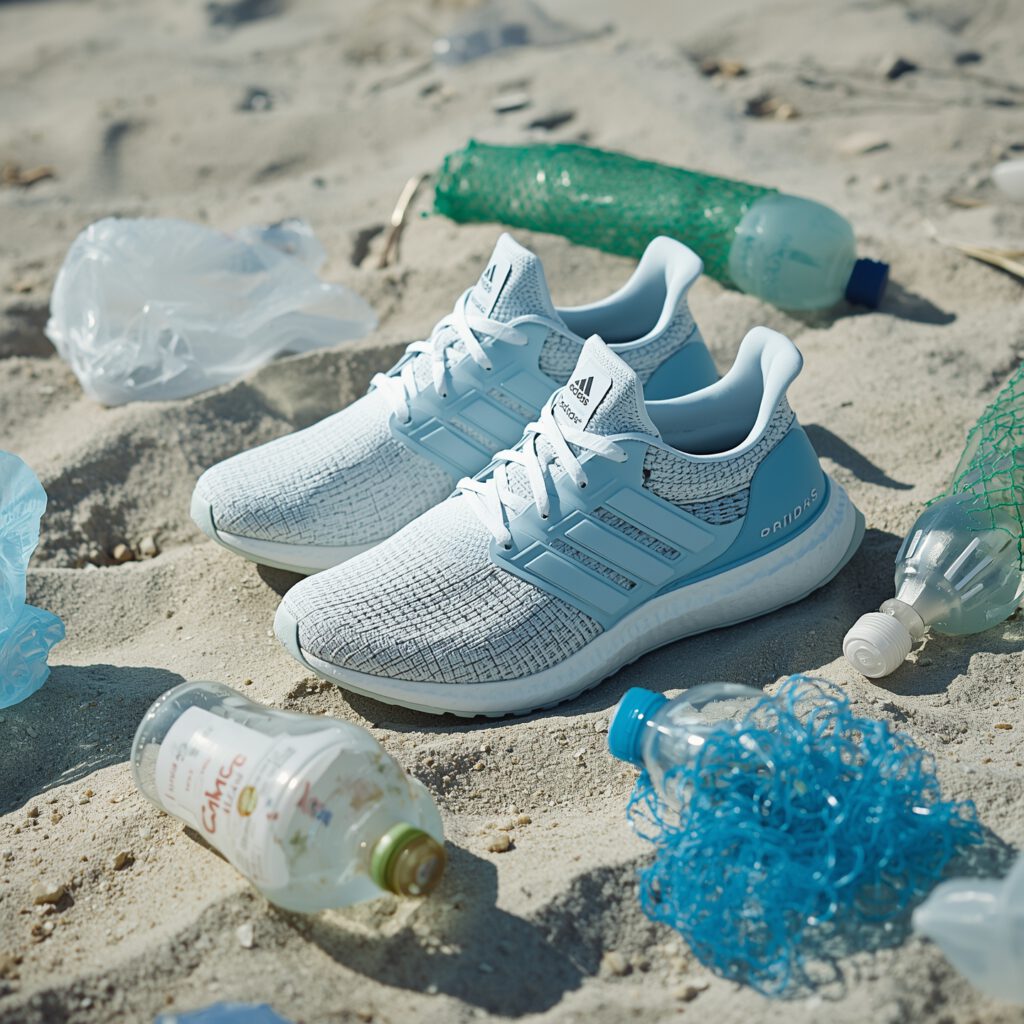 Adidas x Parley shoes made from ocean plastic in coastal setting