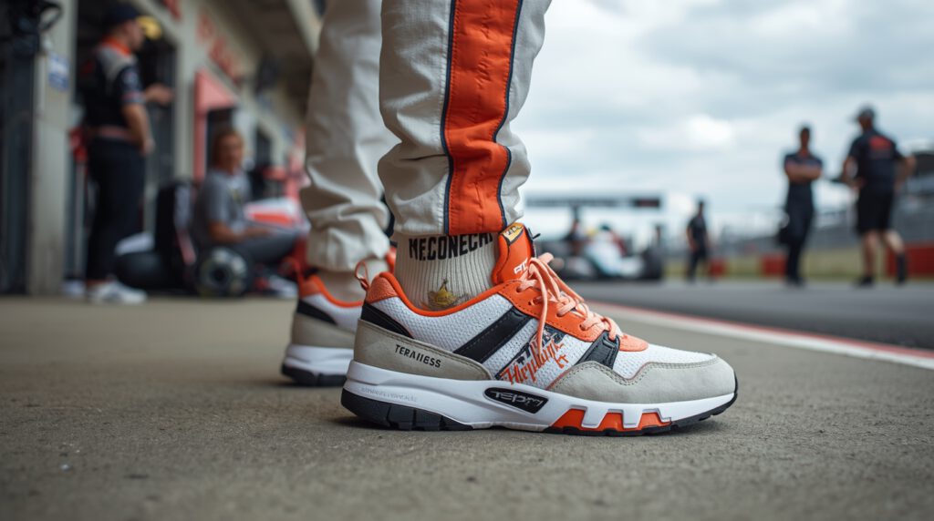 F1 driver wearing racing-style sneakers off the track