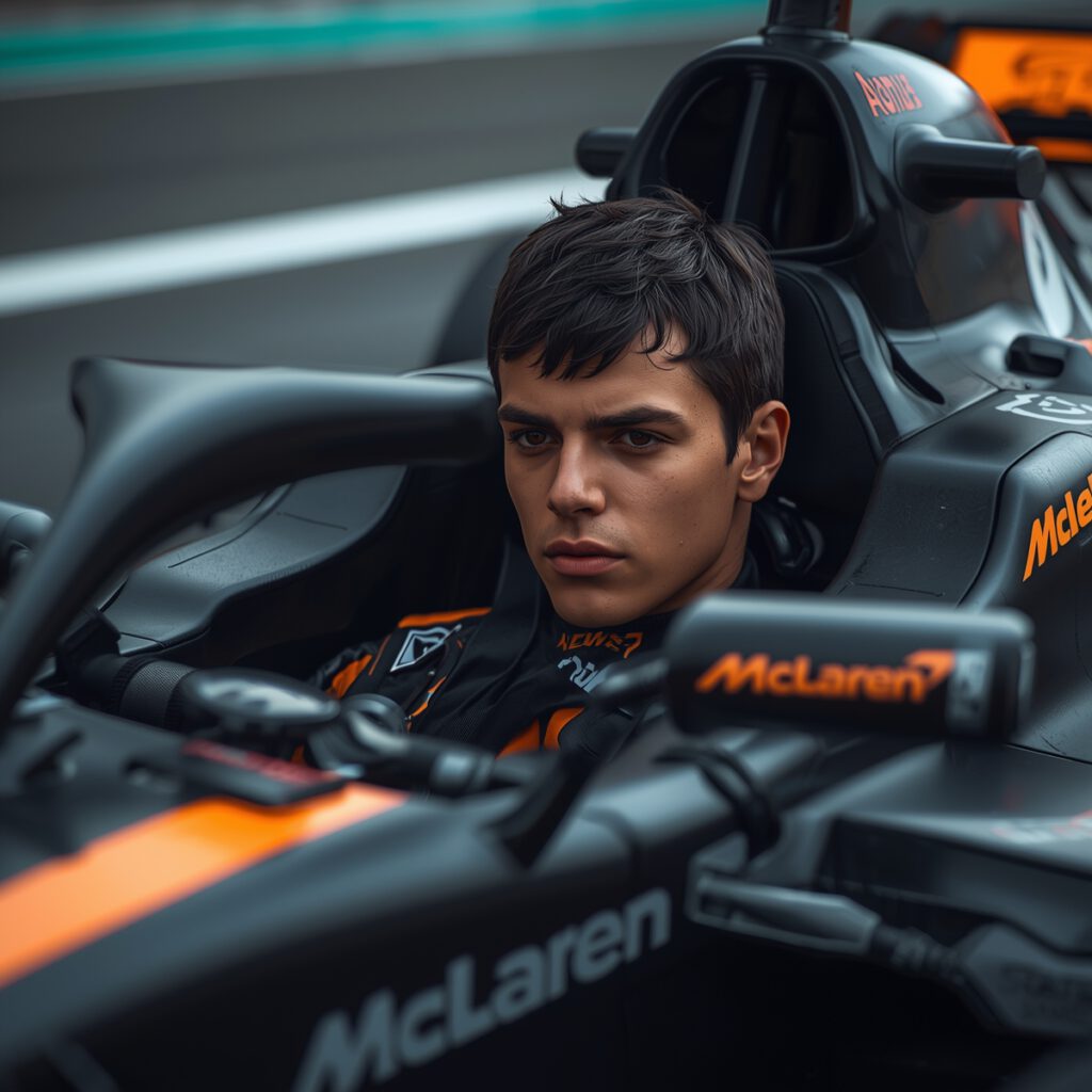 Lando Norris showcasing his sneaker collection with McLaren branding