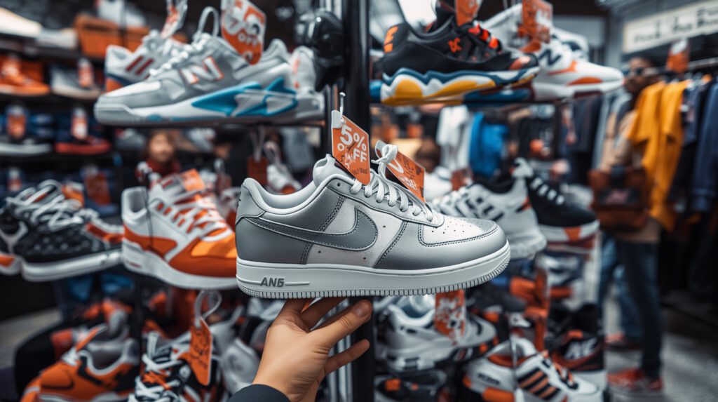 shoppers grabbing discounted sneakers during Black Friday sales