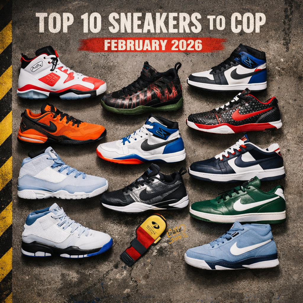 Top 10 Sneakers to Cop February 2026 lined up on display