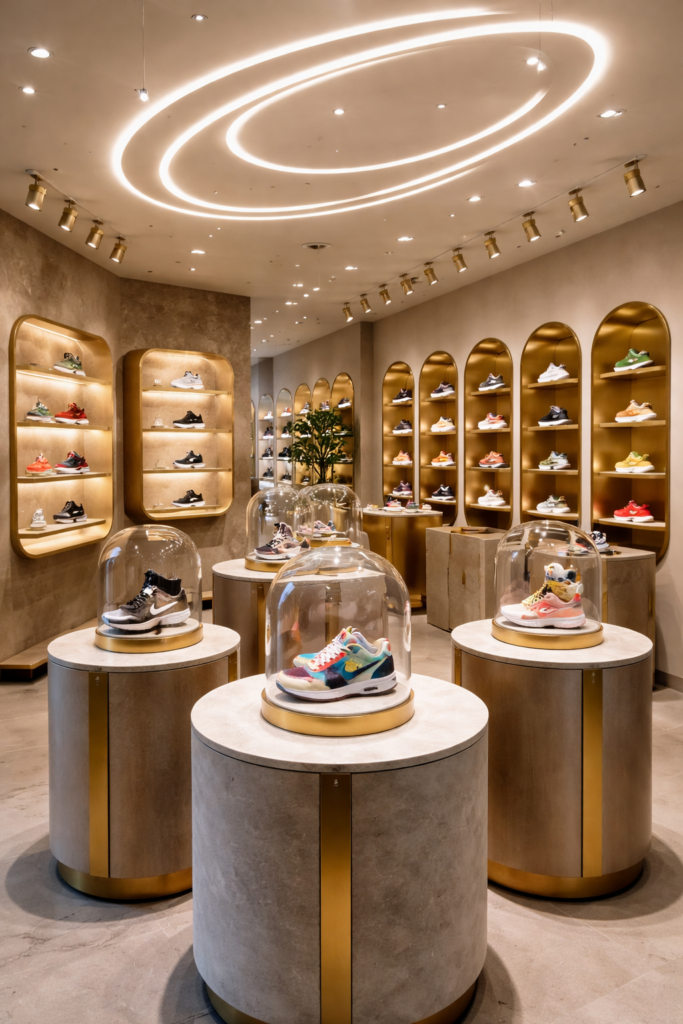 A colorful collection of affordable sneakers on display