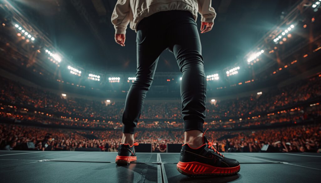 Bad Bunny performing at Super Bowl LX wearing custom Adidas sneakers