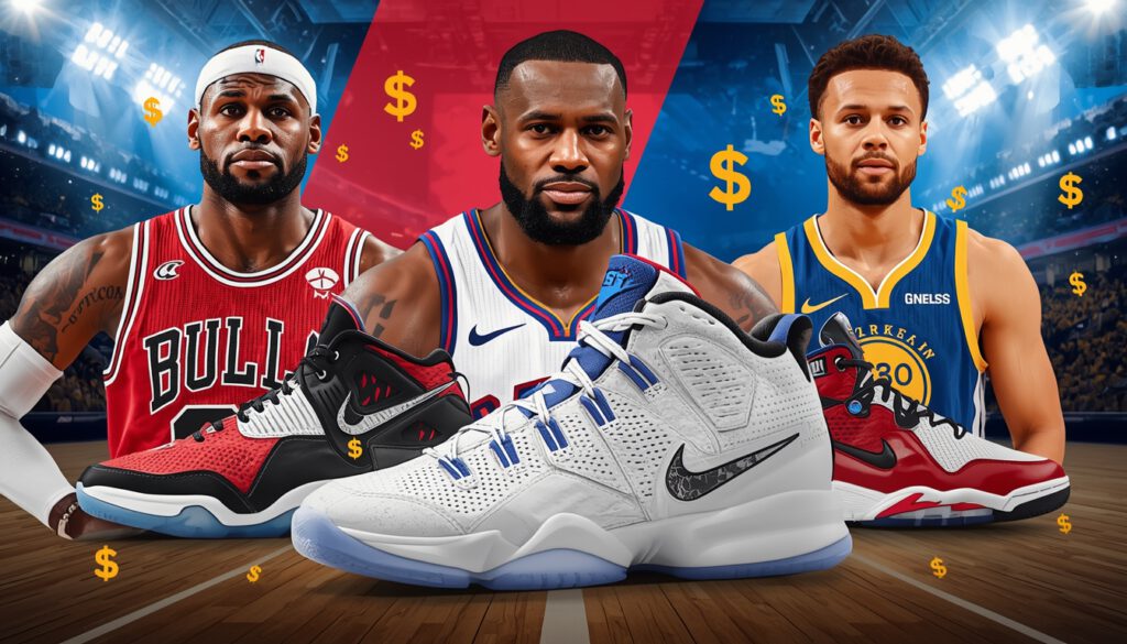 NBA players with their signature sneakers and contracts