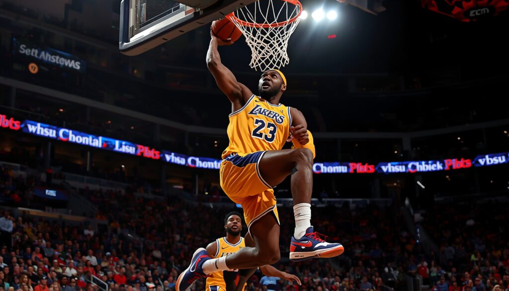 LeBron James wearing Nike basketball sneakers during an NBA game representing his historic Nike lifetime deal