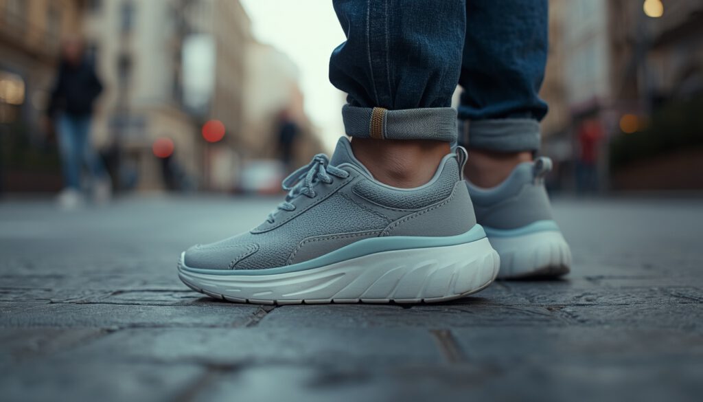 Hoka chunky sneakers styled in casual streetwear outfit